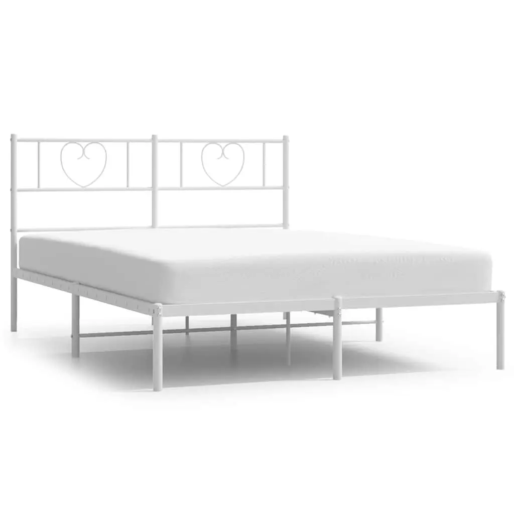 White Metal Bed Frame with Headboard 150x200 cm