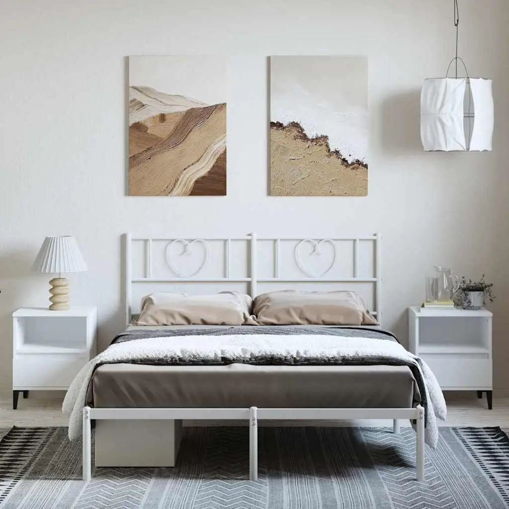 White Metal Bed Frame with Headboard 150x200 cm