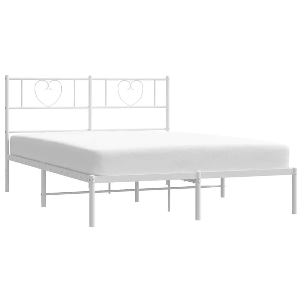 White Metal Bed Frame with Headboard 150x200 cm