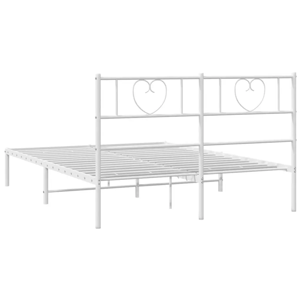 White Metal Bed Frame with Headboard 150x200 cm