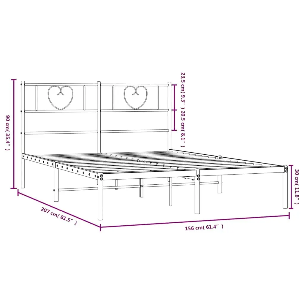 White Metal Bed Frame with Headboard 150x200 cm