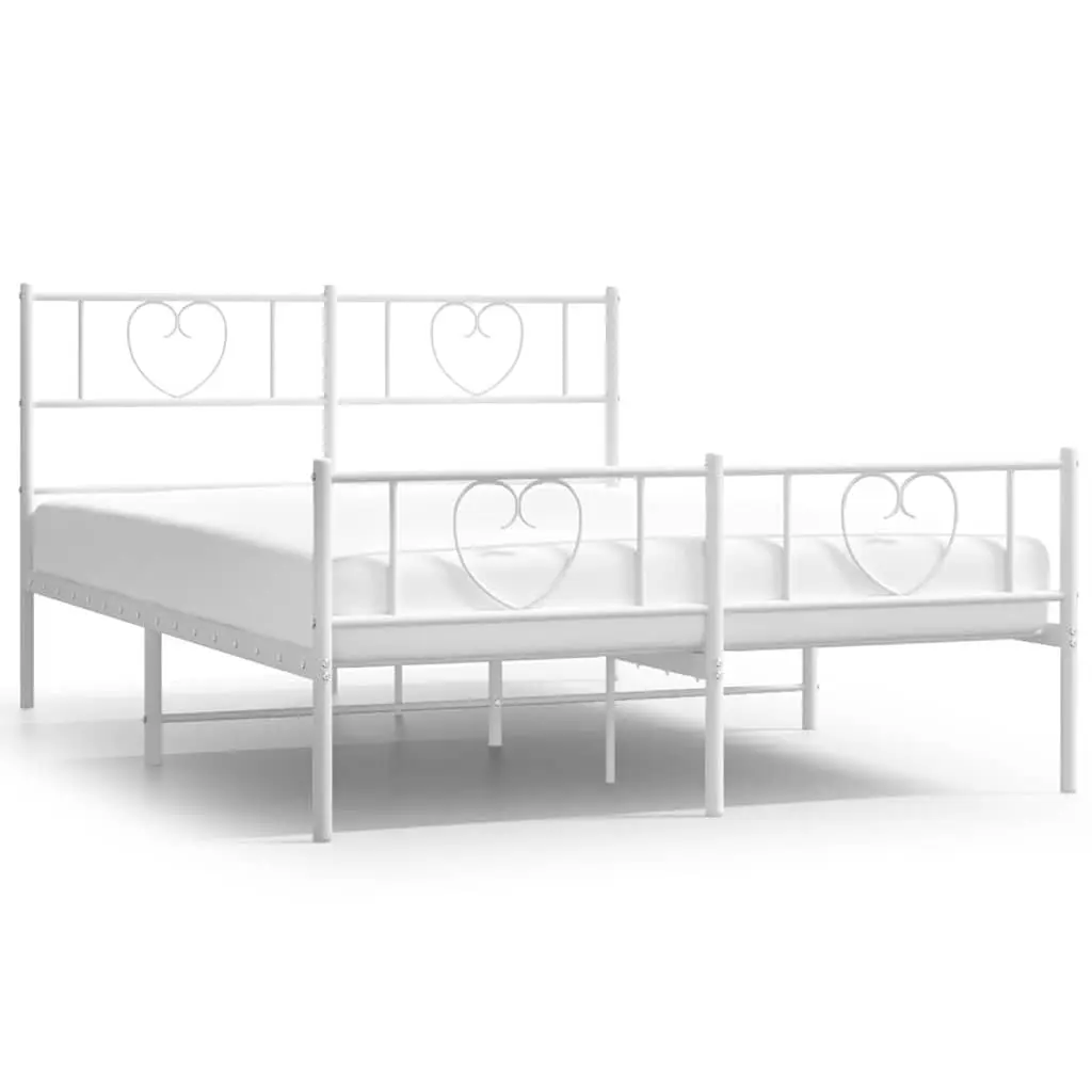 Metal Bed Frame 150x200 cm White Footboard Slatted Base Bedroom Furniture