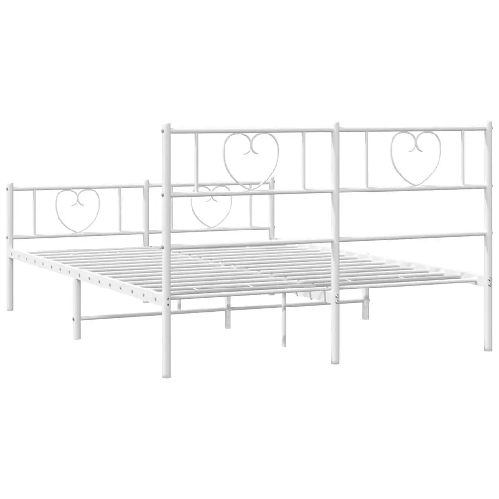 Metal Bed Frame 150x200 cm White Footboard Slatted Base Bedroom Furniture