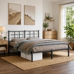 Black Metal Bed Frame 150x200 cm with Powder-Coated Steel