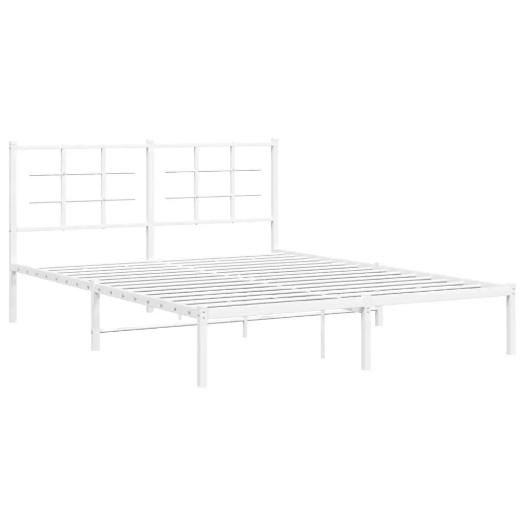 Metal Bed Frame for Bedroom 150x200 cm with Headboard and Slatted Base White