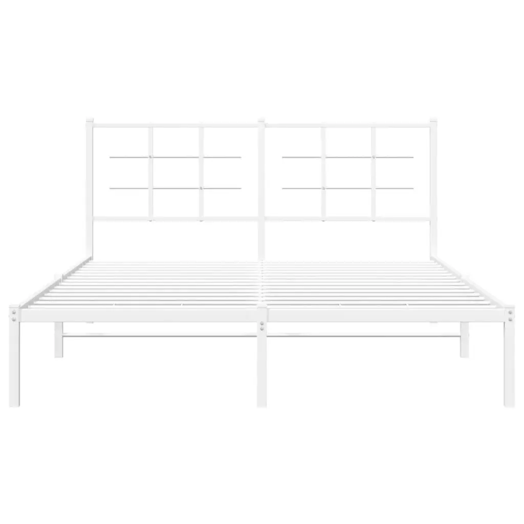 Metal Bed Frame for Bedroom 150x200 cm with Headboard and Slatted Base White