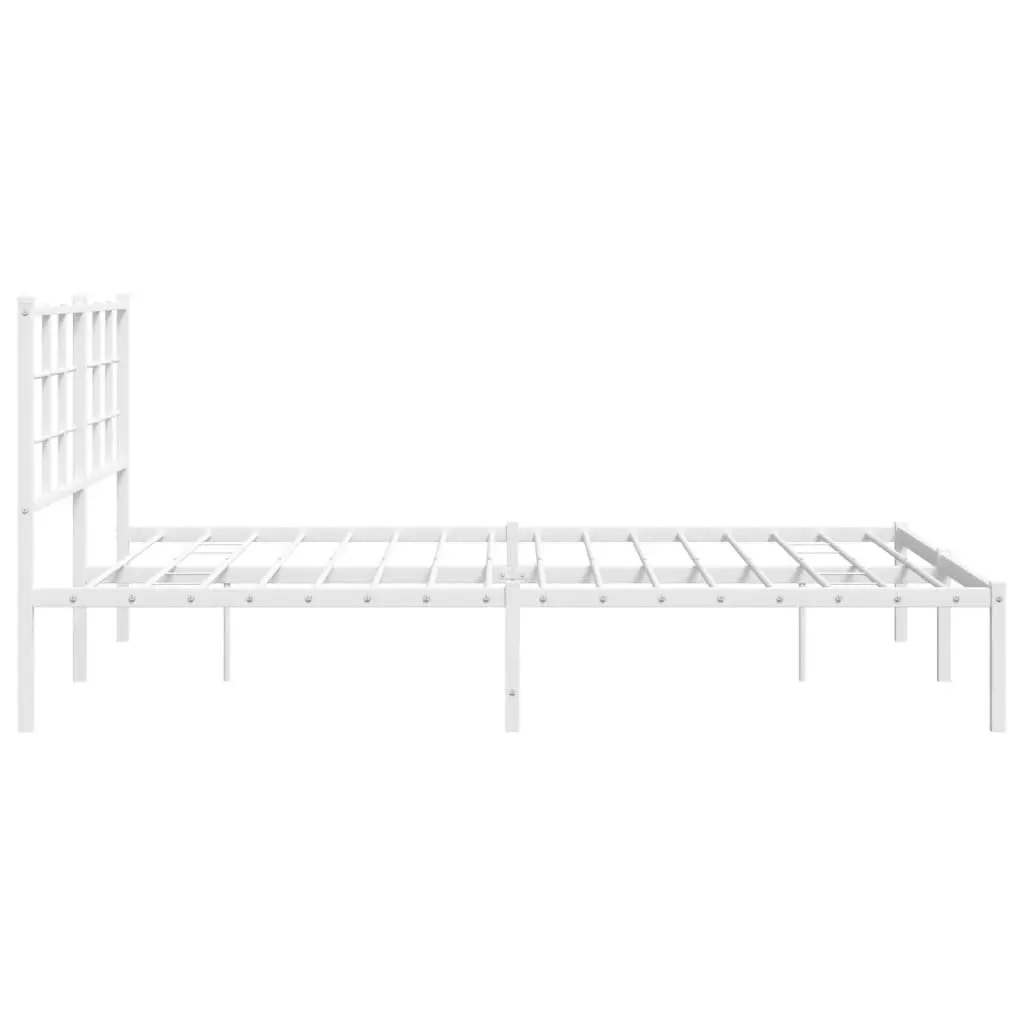 Metal Bed Frame for Bedroom 150x200 cm with Headboard and Slatted Base White