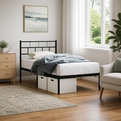 King Single Metal Bed Frame Specifications 107x203 cm Black