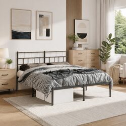 Metal Bed Frame Dimensions 150x200 cm with Black Headboard