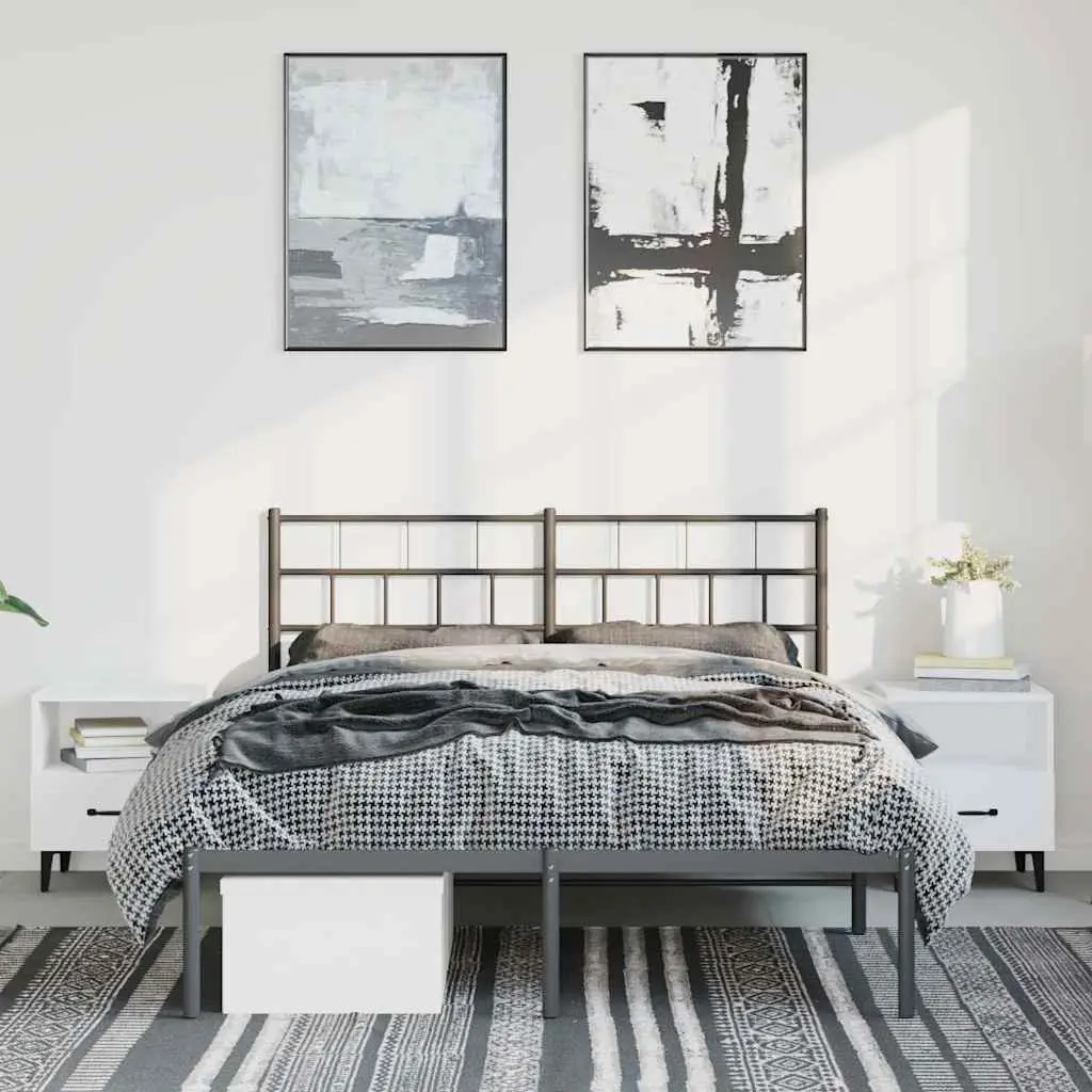 Metal Bed Frame 150x200 cm with Headboard Black Steel Slats Centre Legs