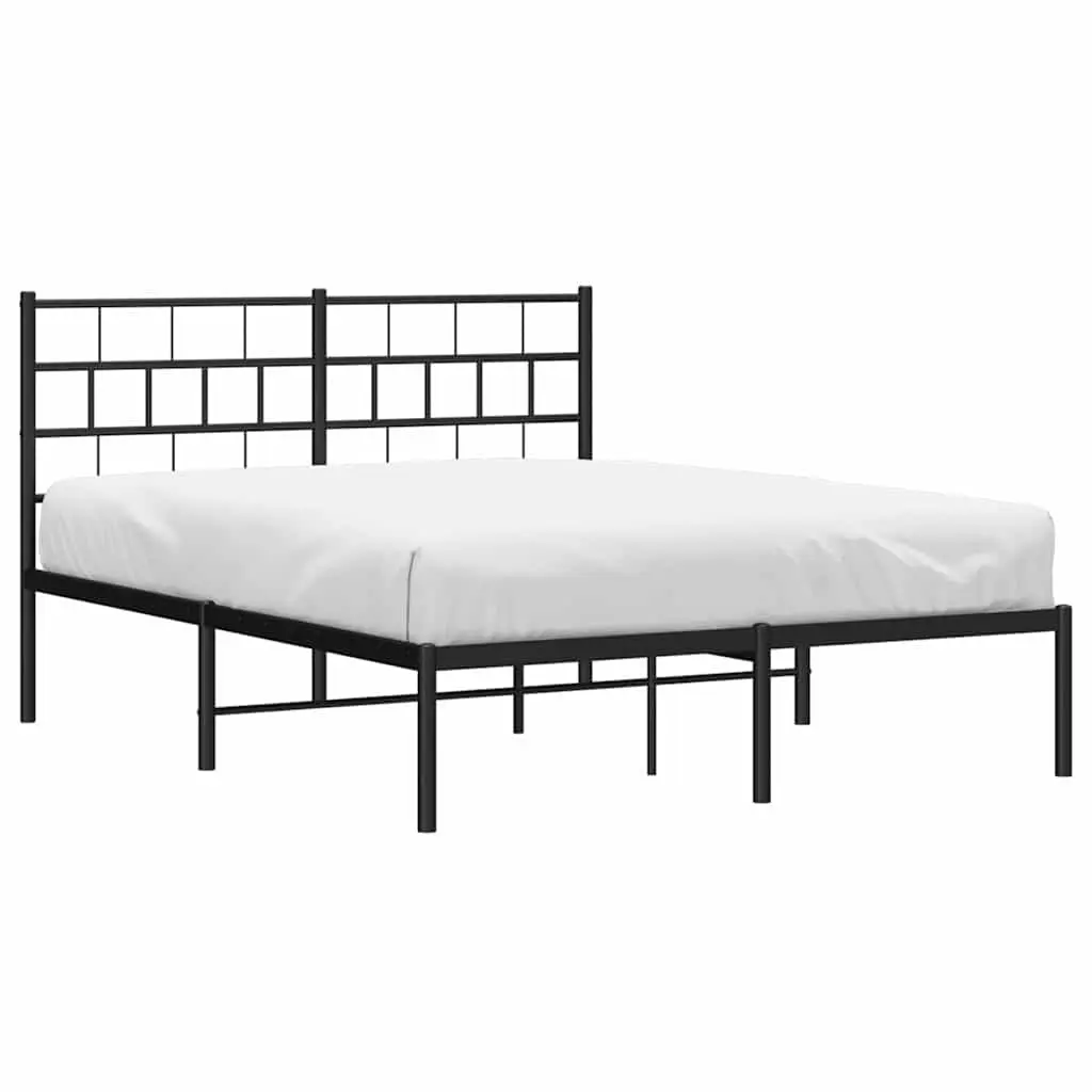 Metal Bed Frame 150x200 cm with Headboard Black Steel Slats Centre Legs
