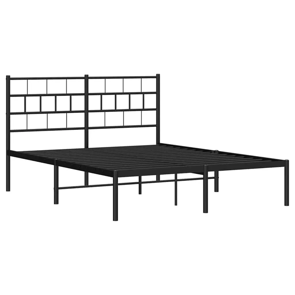 Metal Bed Frame 150x200 cm with Headboard Black Steel Slats Centre Legs