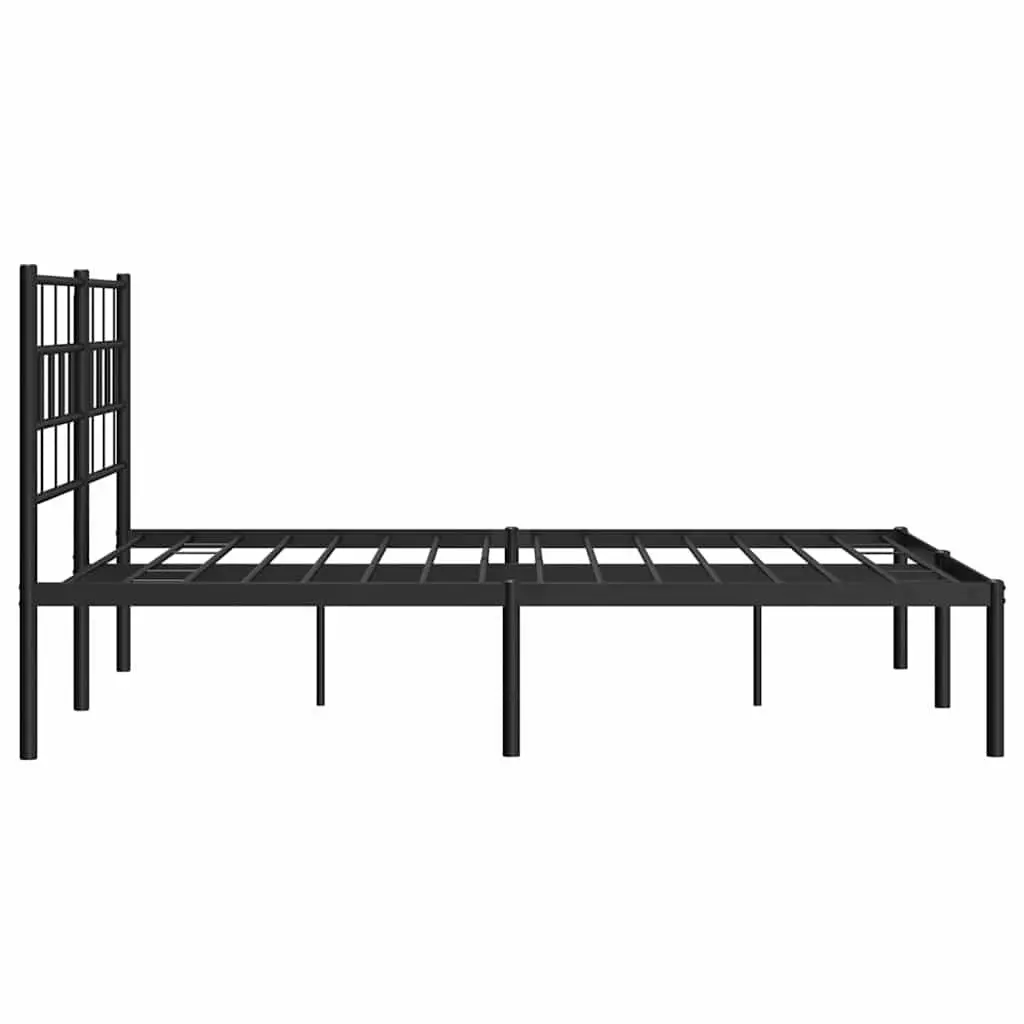 Metal Bed Frame 150x200 cm with Headboard Black Steel Slats Centre Legs