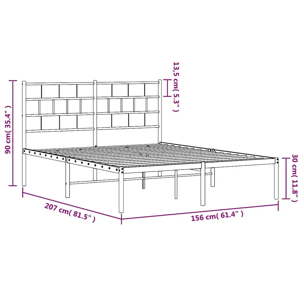 Metal Bed Frame 150x200 cm with Headboard Black Steel Slats Centre Legs