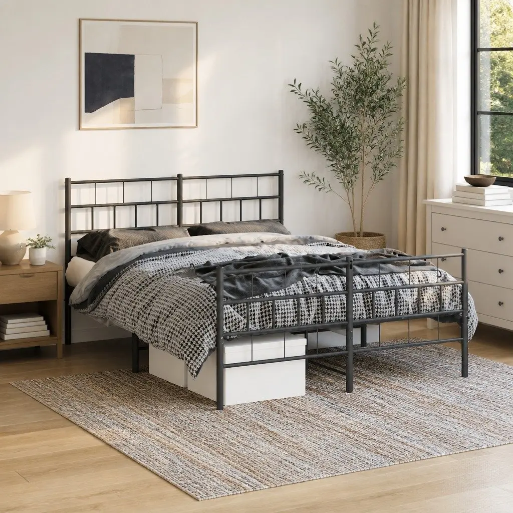 Metal Bed Frame Bedroom 135x190 cm Black Steel