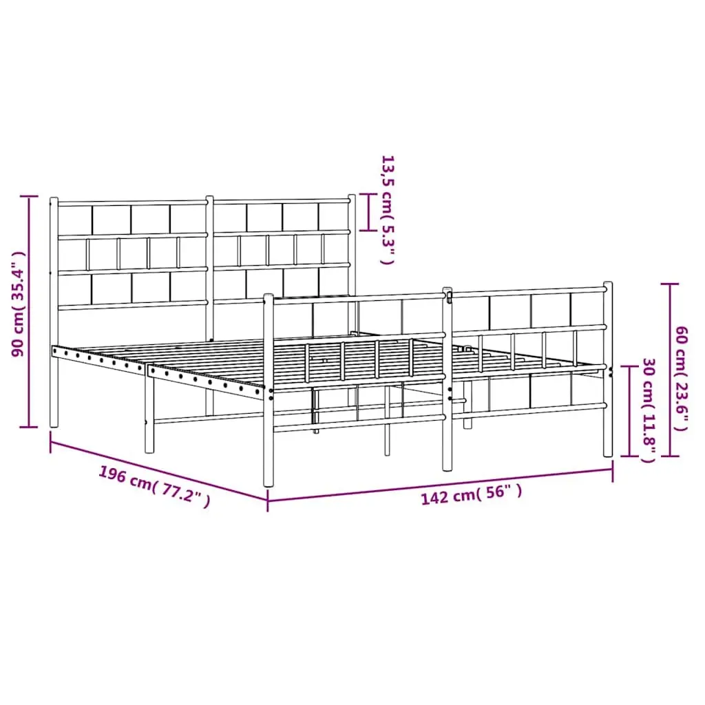 Metal Bed Frame Bedroom 135x190 cm Black Steel