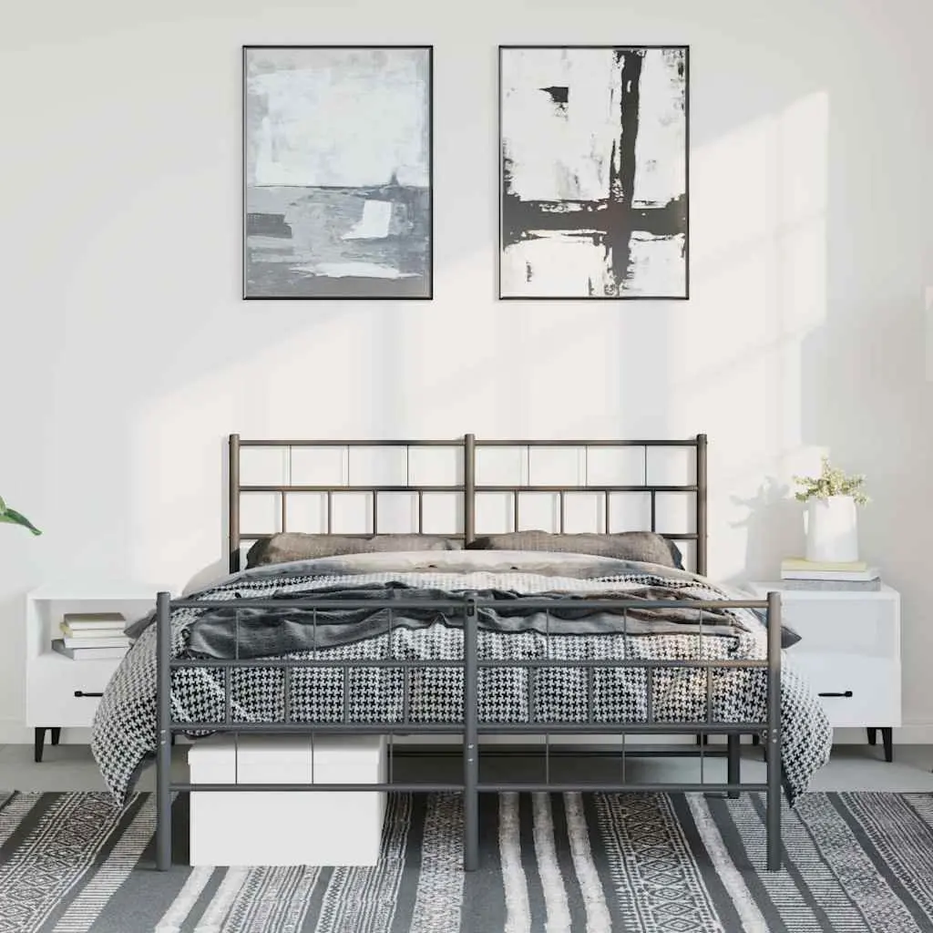 Metal Bed Frame for Bedroom 150x200 cm Black