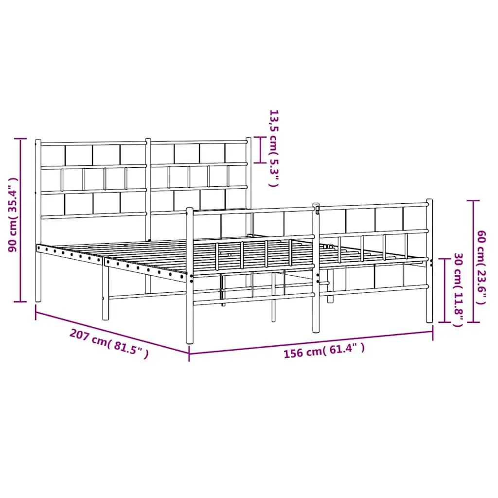 Metal Bed Frame for Bedroom 150x200 cm Black