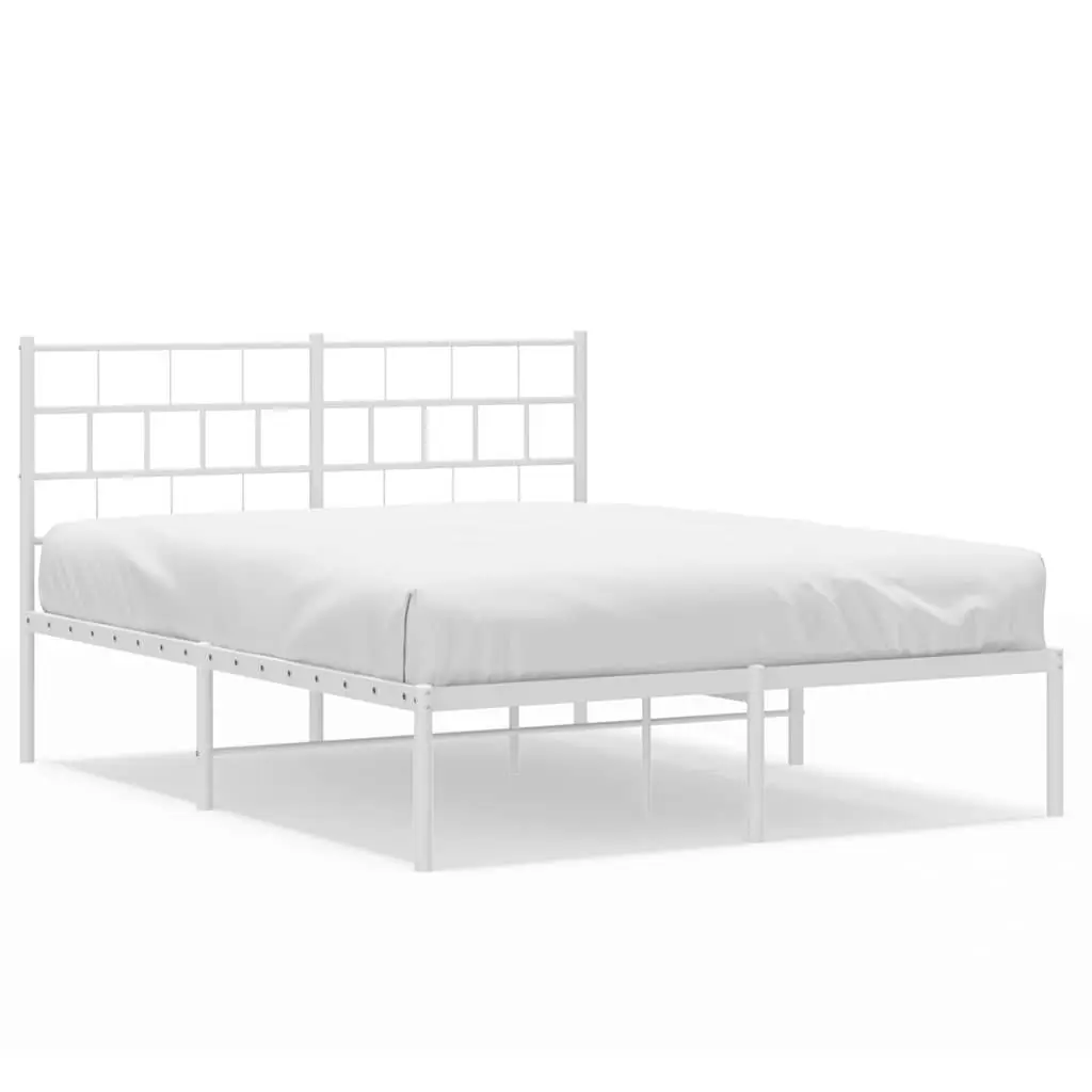 Metal Bed Frame Bedroom 150x200 cm White Steel Slats