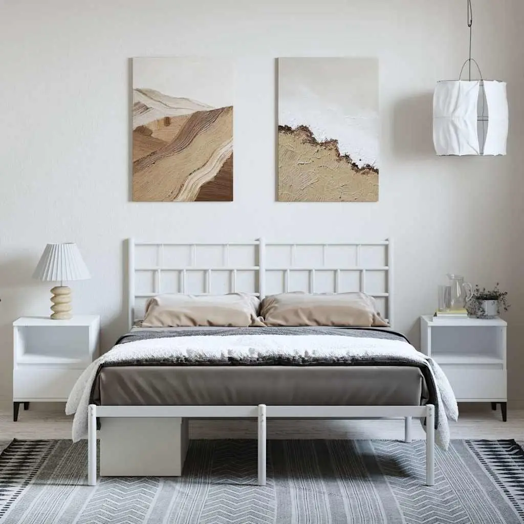 Metal Bed Frame Bedroom 150x200 cm White Steel Slats