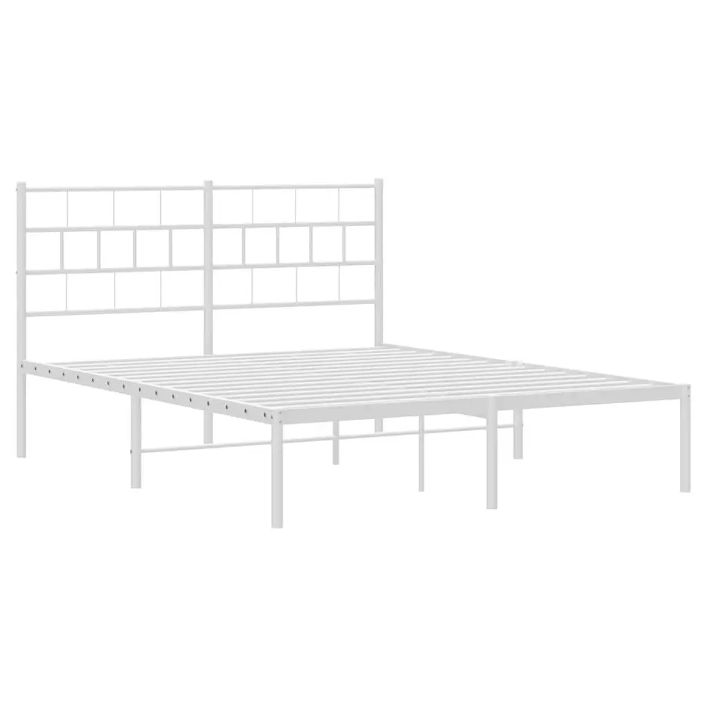 Metal Bed Frame Bedroom 150x200 cm White Steel Slats