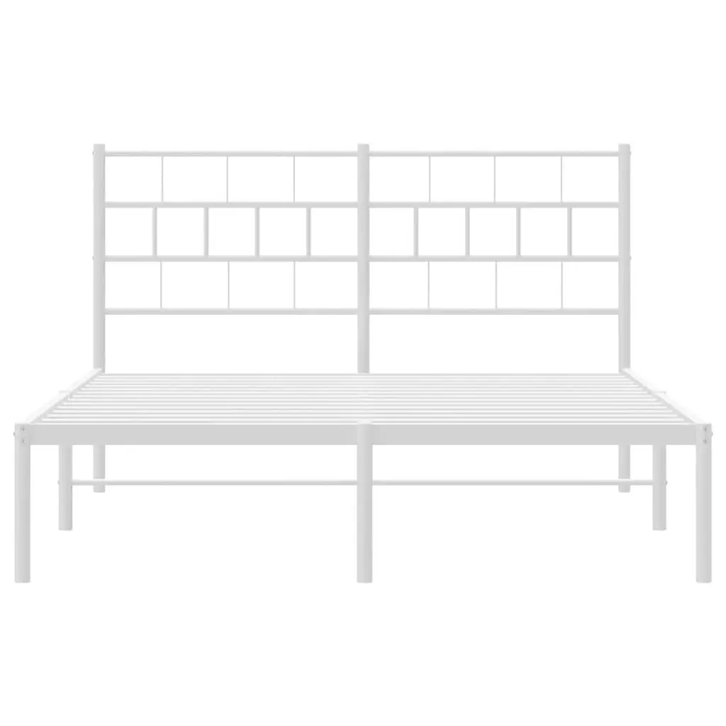Metal Bed Frame Bedroom 150x200 cm White Steel Slats