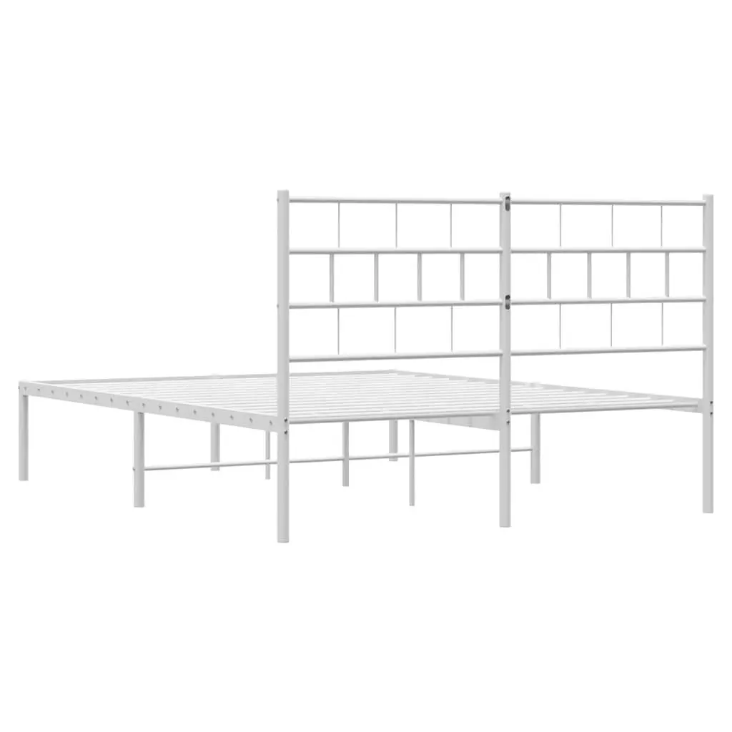 Metal Bed Frame Bedroom 150x200 cm White Steel Slats