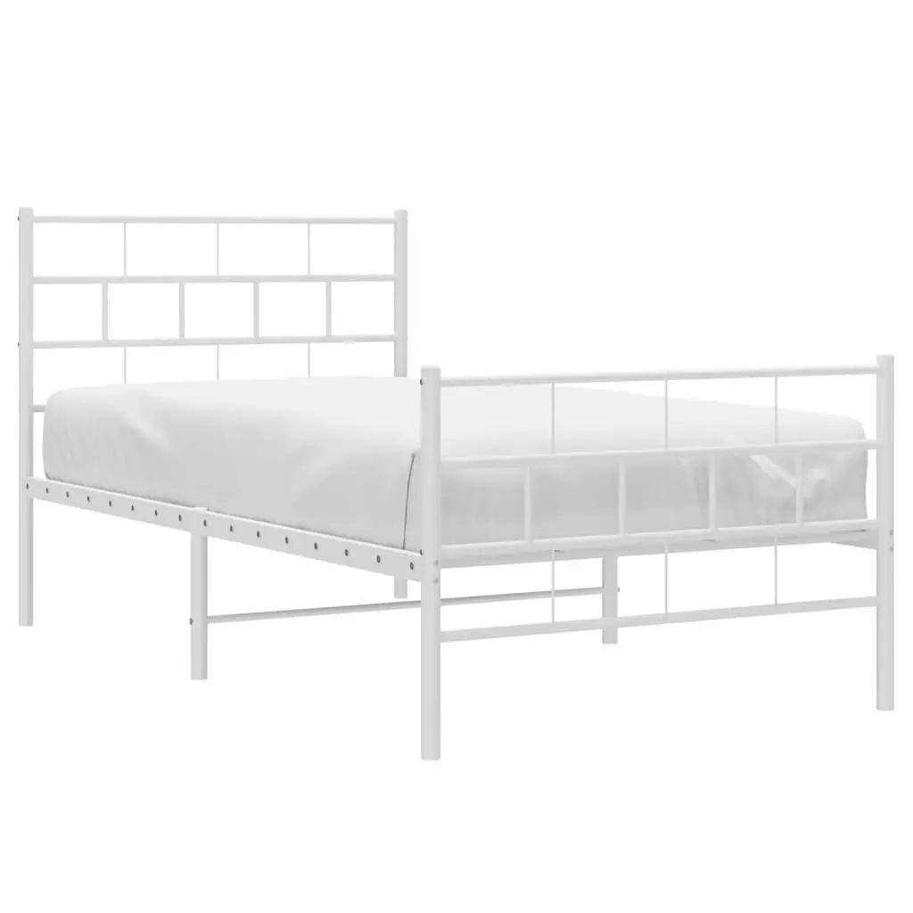 Metal Bed Frame King Single White Footboard Powder Coated Steel Slatted