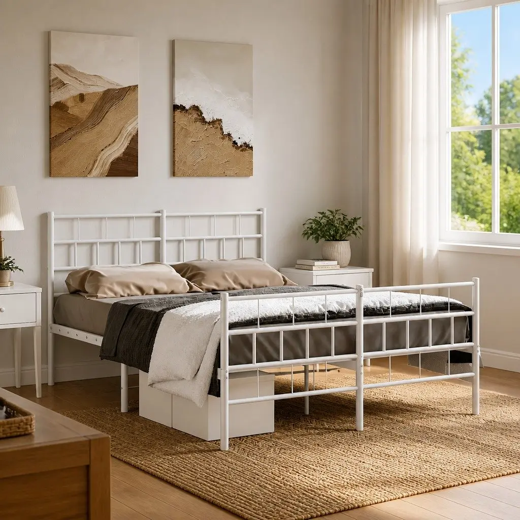 Metal Bed Frame Bedroom 150x200 cm White