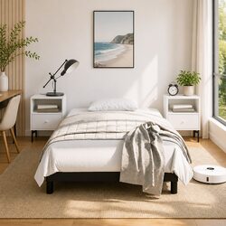 King Single Platform Bed Frame - Black Velvet Upholstered