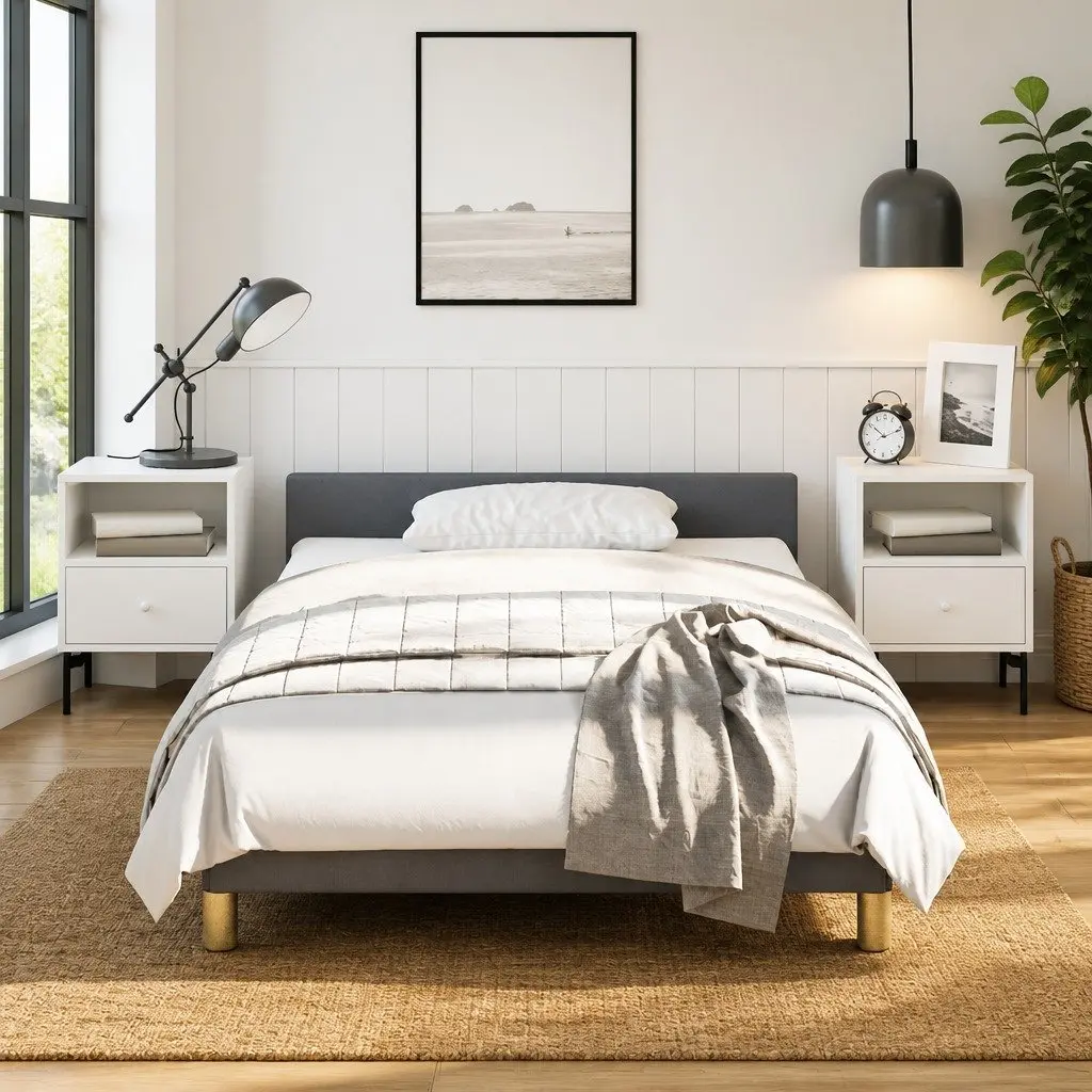 King Single Bed Frame with Fabric Headboard