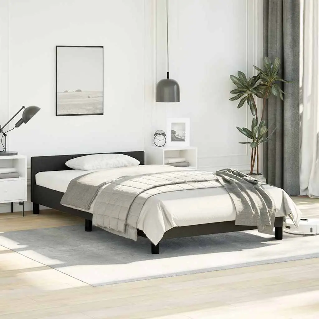King Single Bed Frame Black Faux Leather Upholstered Platform Base Headboard