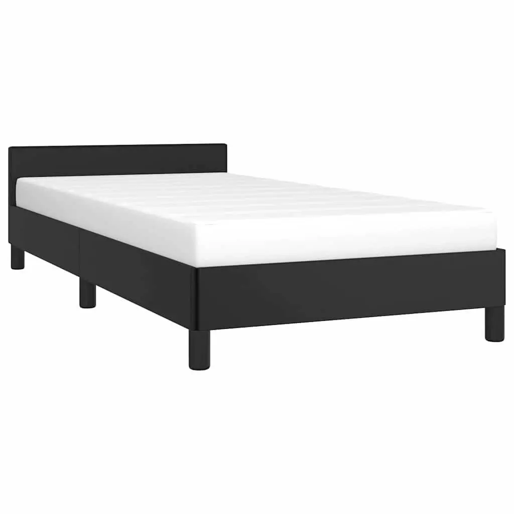 King Single Bed Frame Black Faux Leather Upholstered Platform Base Headboard