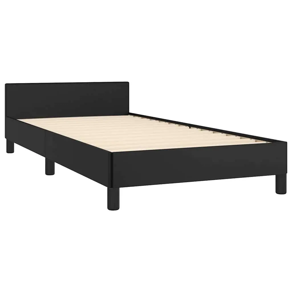 King Single Bed Frame Black Faux Leather Upholstered Platform Base Headboard