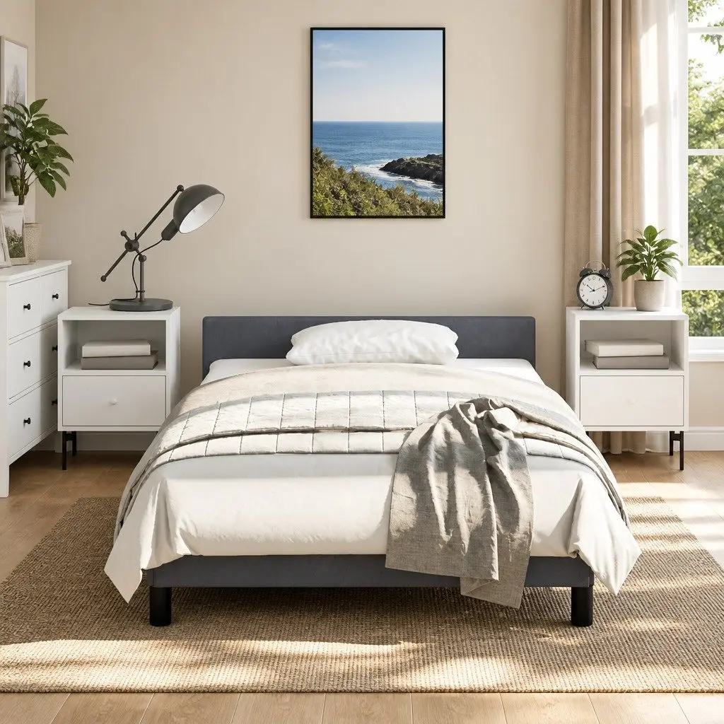 King Single Bed Frame with Grey Velvet