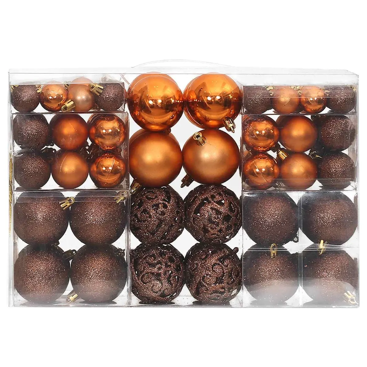 Christmas Baubles Set for Tree Decor 100 Piece Brown Shatterproof 3cm 4cm 6cm