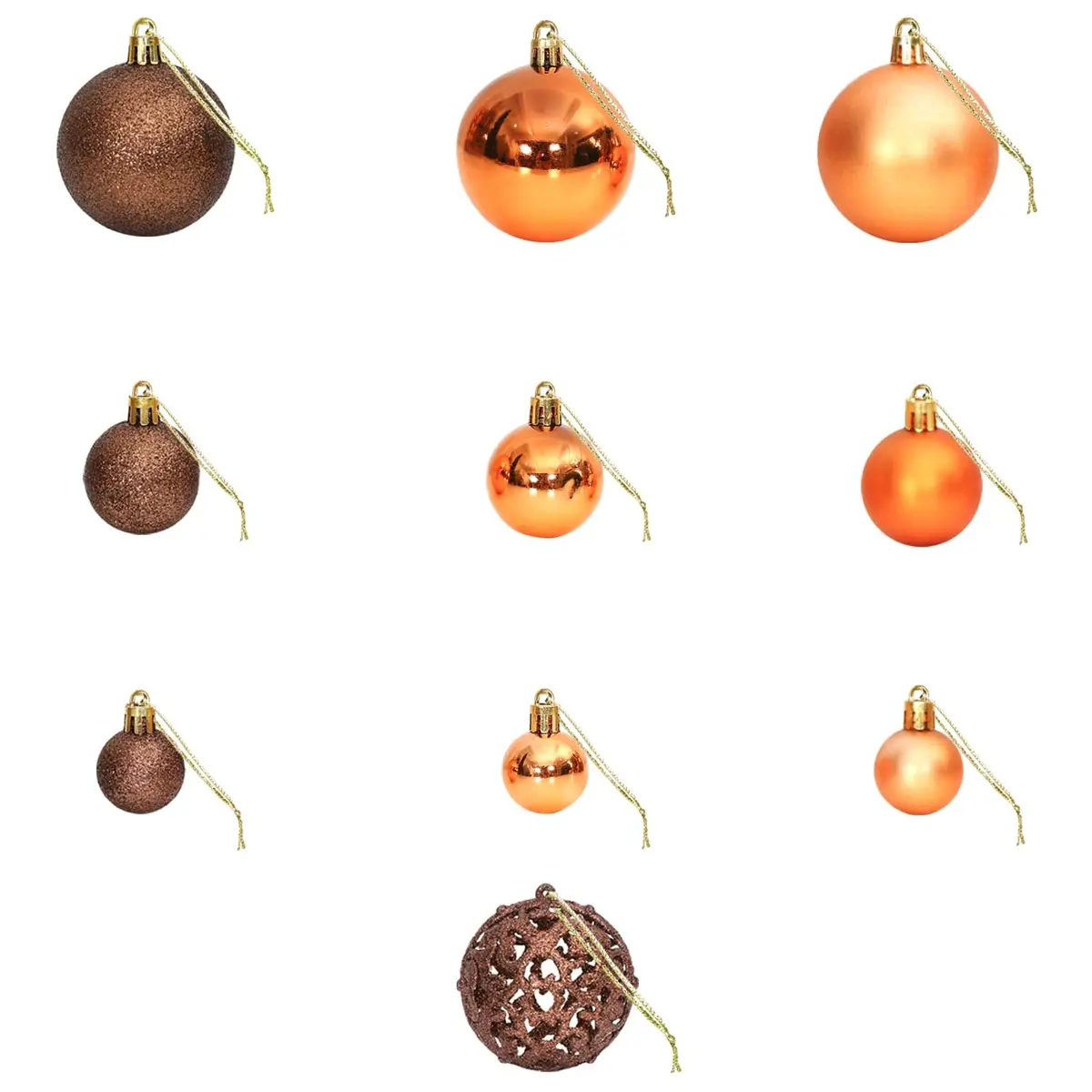 Christmas Baubles Set for Tree Decor 100 Piece Brown Shatterproof 3cm 4cm 6cm