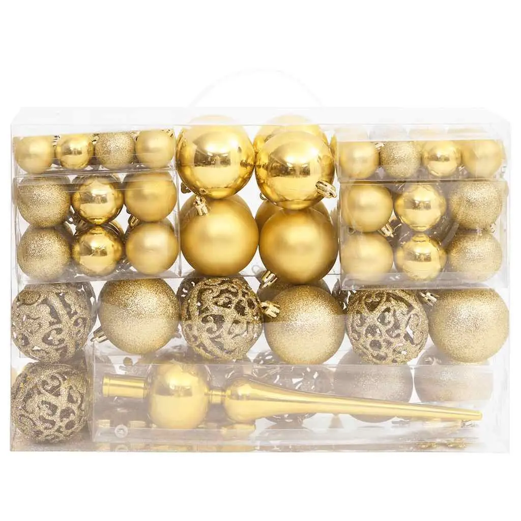 Gold Shatterproof Christmas Bauble Set Multiple Sizes and Styles 111 Piece for Home Tree Garland Wreath Window Displays