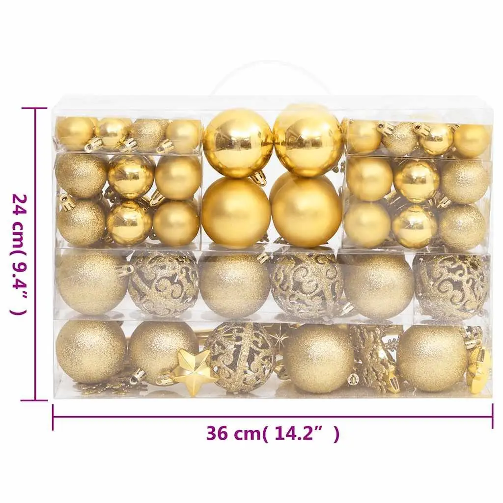 Gold Shatterproof Christmas Bauble Set Multiple Sizes and Styles 111 Piece for Home Tree Garland Wreath Window Displays