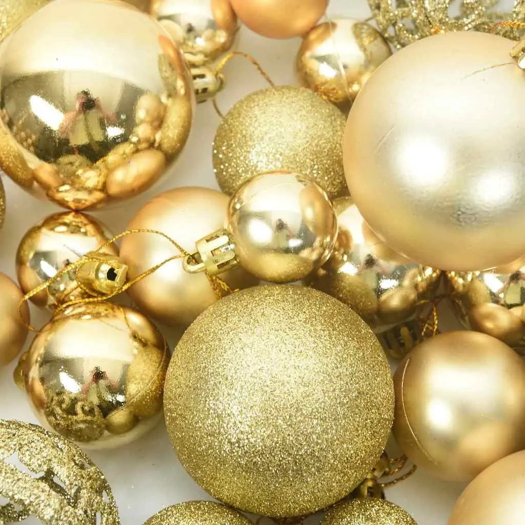 Gold Shatterproof Christmas Bauble Set Multiple Sizes and Styles 111 Piece for Home Tree Garland Wreath Window Displays
