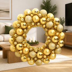 Christmas Wreath 45cm in Gold with 82 Decorative Balls