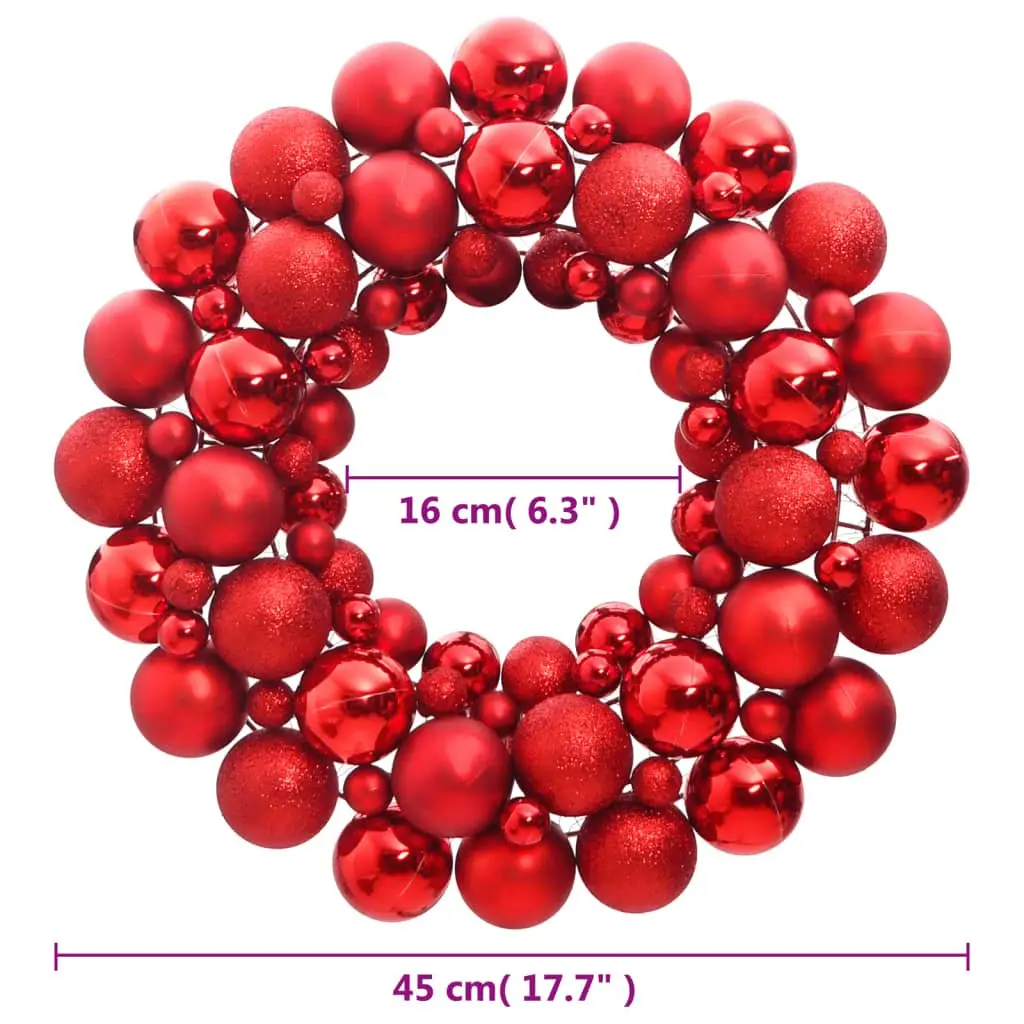 Red Christmas Wreath 45cm with 82 Balls