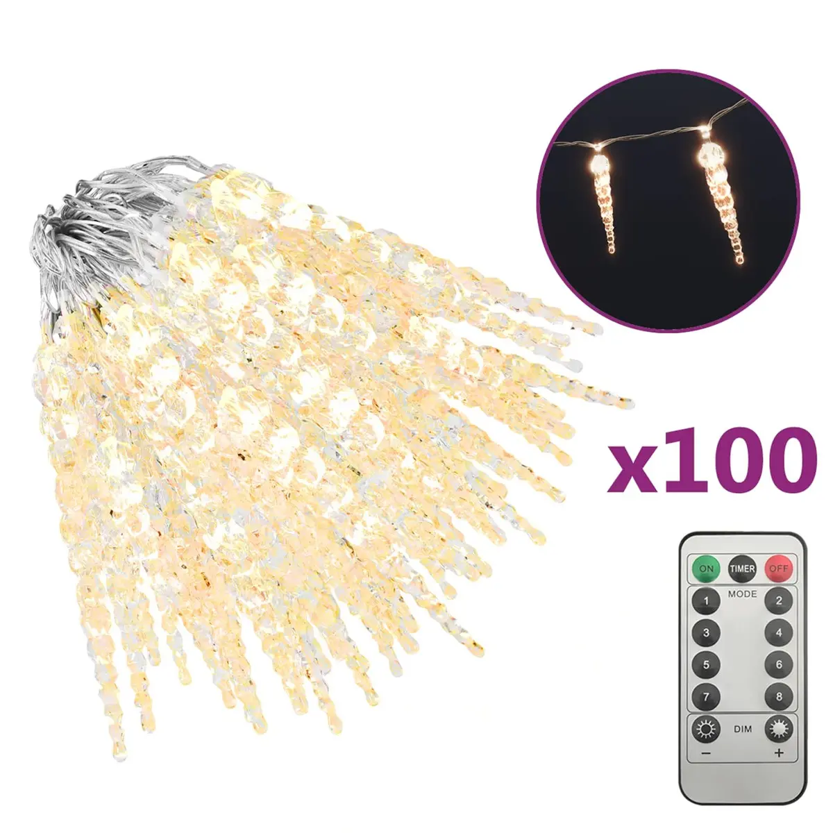 100 LED Warm White Christmas Icicle Lights