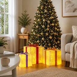 3 Lighted Christmas Boxes with 64 LEDs and 8 Modes