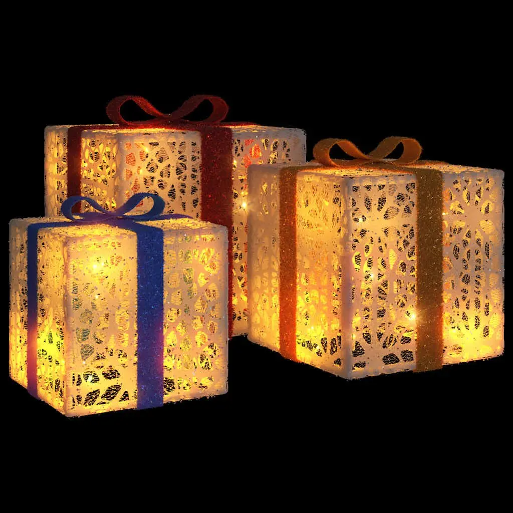 Christmas Boxes Set of 3 Warm White LED Lighted Holiday Decoration for Home and Parties
