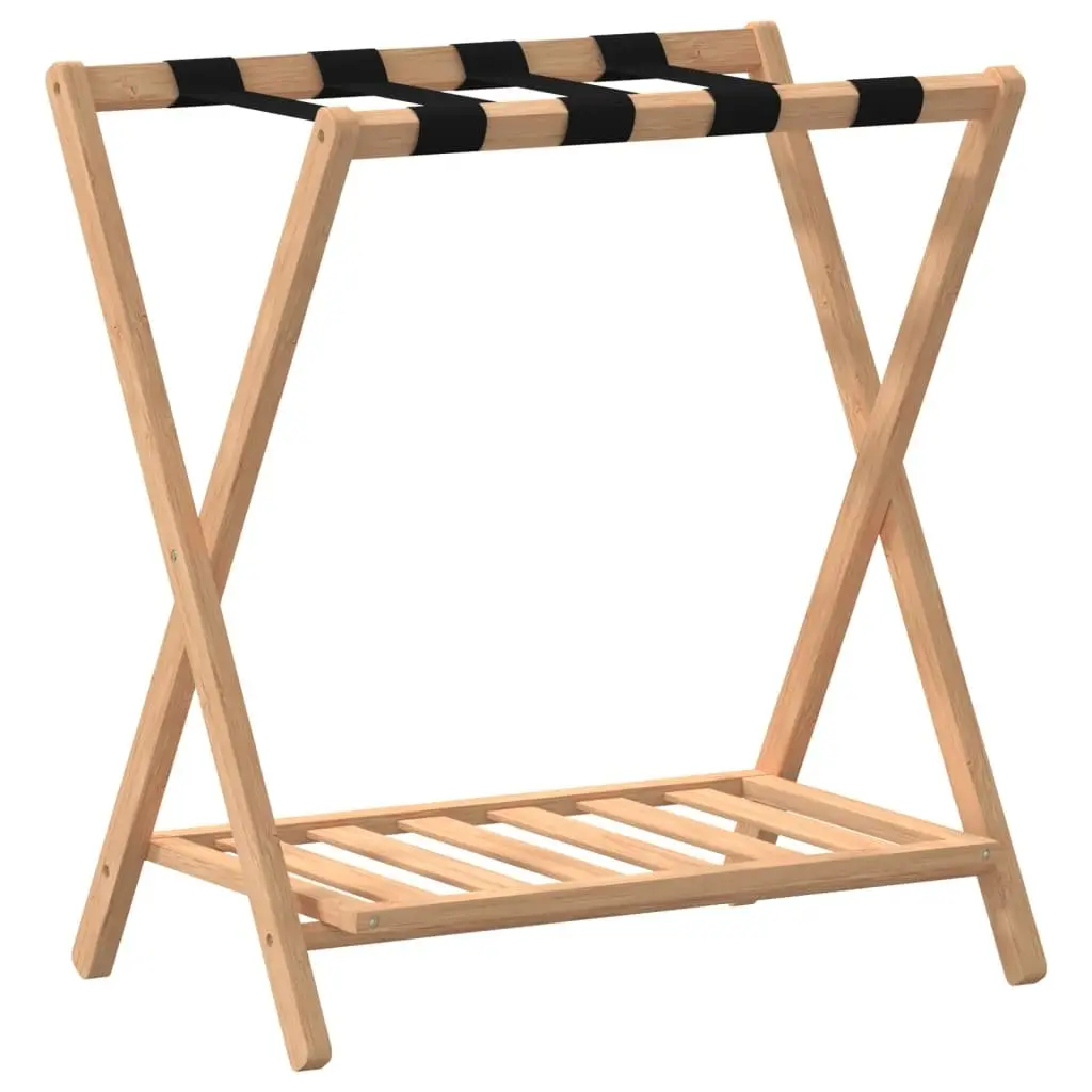 Luggage Rack Bamboo Foldable Suitcase Stand with Shelves Storage Organiser
