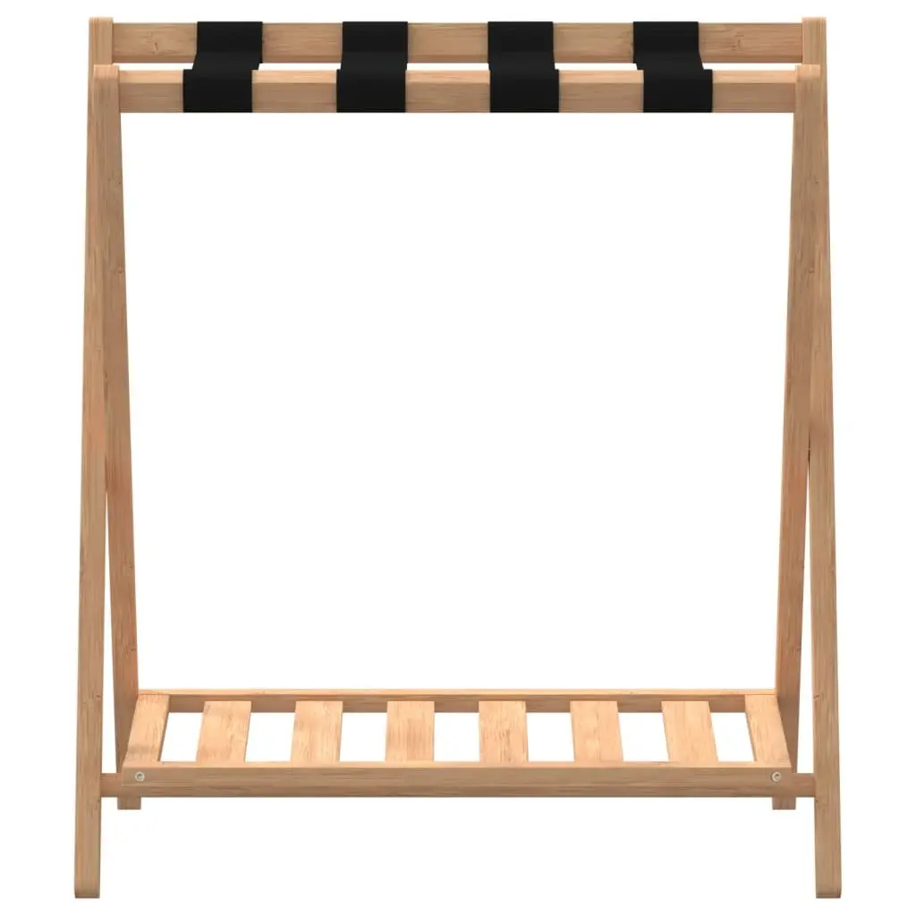 Luggage Rack Bamboo Foldable Suitcase Stand with Shelves Storage Organiser