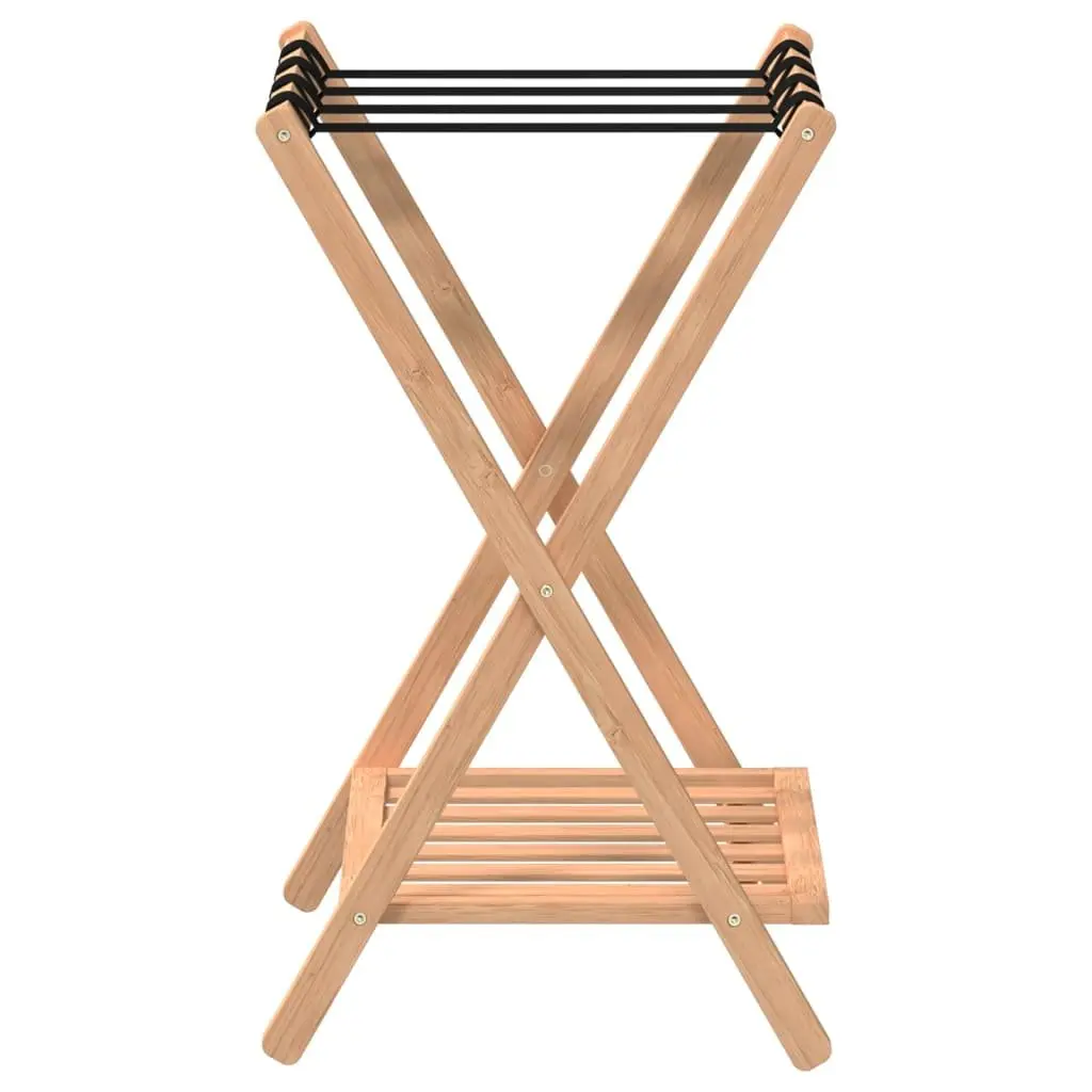 Luggage Rack Bamboo Foldable Suitcase Stand with Shelves Storage Organiser