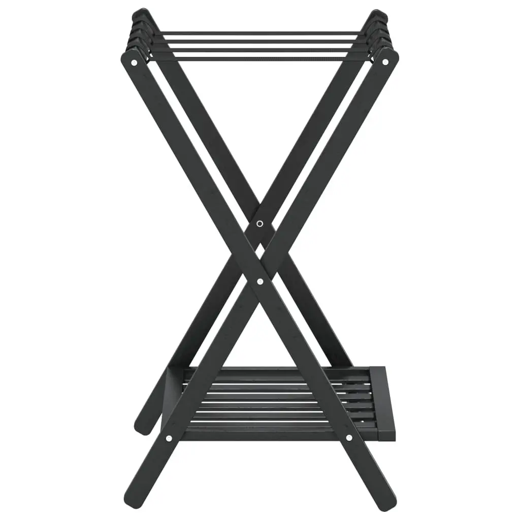 Luggage Rack Bamboo Black Foldable Storage Stand Two Shelf Suitcase Holder