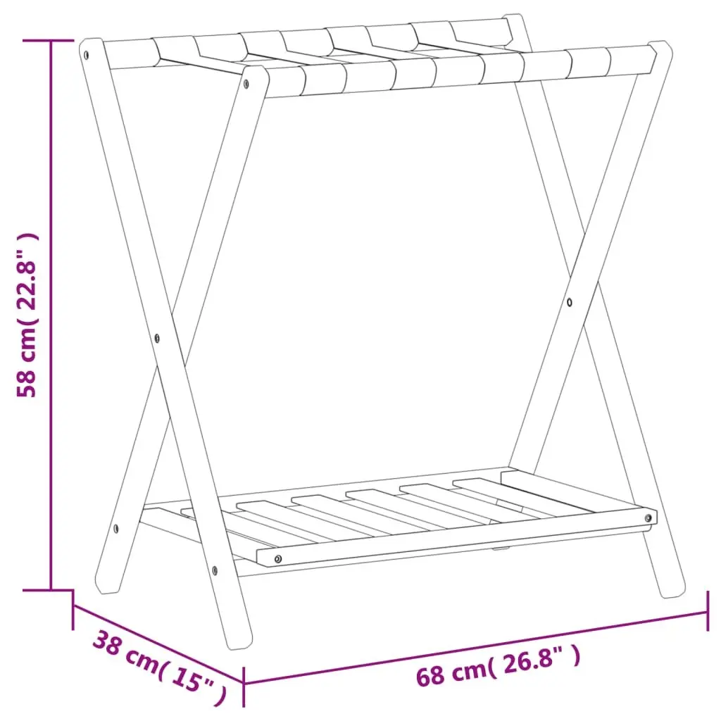Luggage Rack Bamboo Black Foldable Storage Stand Two Shelf Suitcase Holder